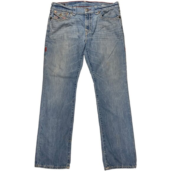 True Religion Ricky w/ Flaps Red Stitch Relaxed Straight Leg Jeans mens 38x32 - Picture 2 of 15